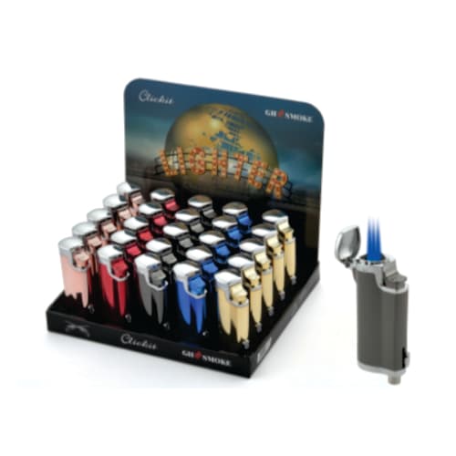 Click it - MULTI COLOR SHINY TRIPLE TORCH LIGHTER w/ CIGAR PUNCHER